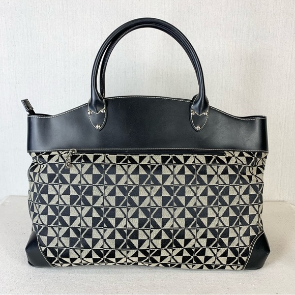 Maxx New‎ York Black Faux Leather and Geometric Print Fabric Travel/Tote Bag - Picture 9 of 13